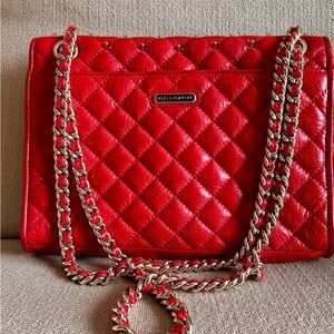 Rebecca Minkoff Small Red Quilted 'Affair' Shoulder Bag with Leather &Gold Chain